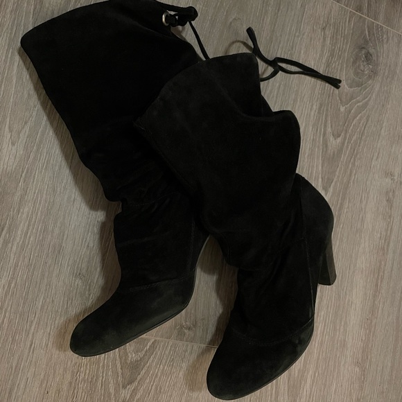 Mid calf high, slouchy leather upper boots with back tassel detail & alm… - Picture 2 of 4